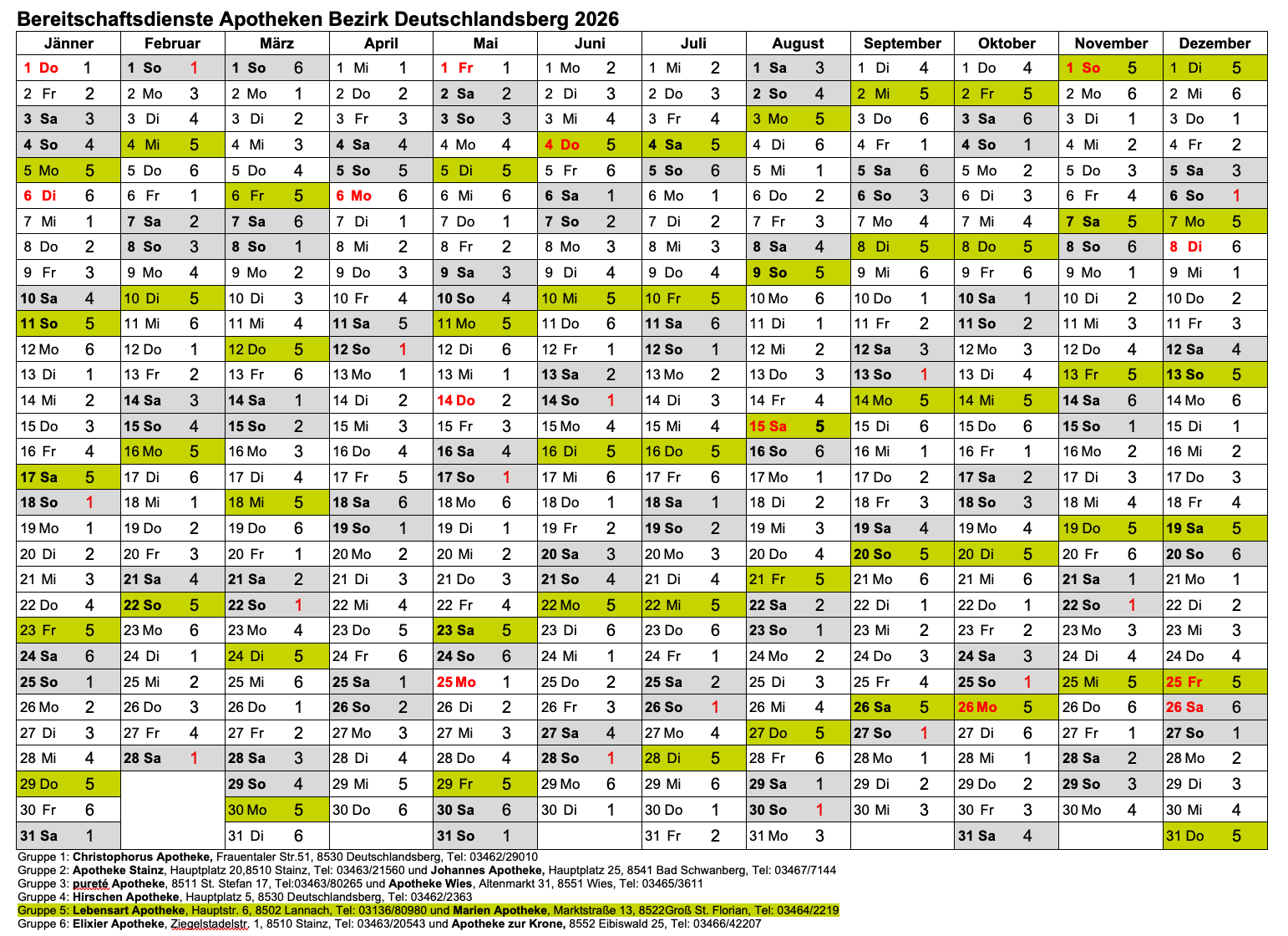 ND Kalender Deutschlandsberg 2026